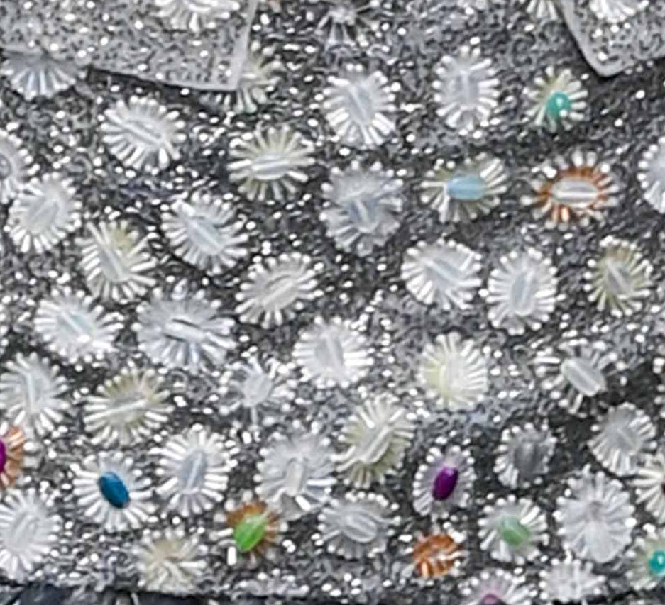 Stones and silver zari