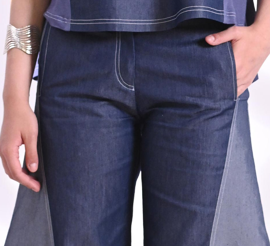 Two blues, stitched