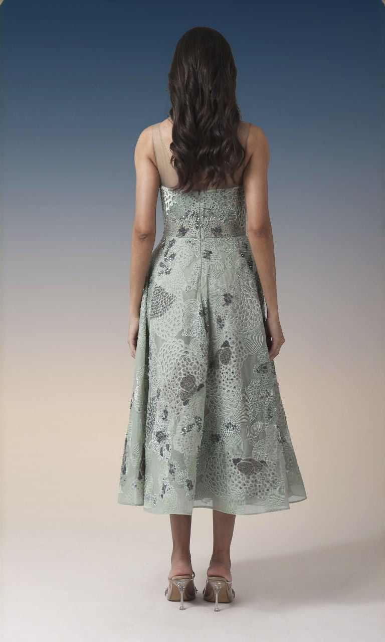Mint Mesh Illusion Neckline Party Dress