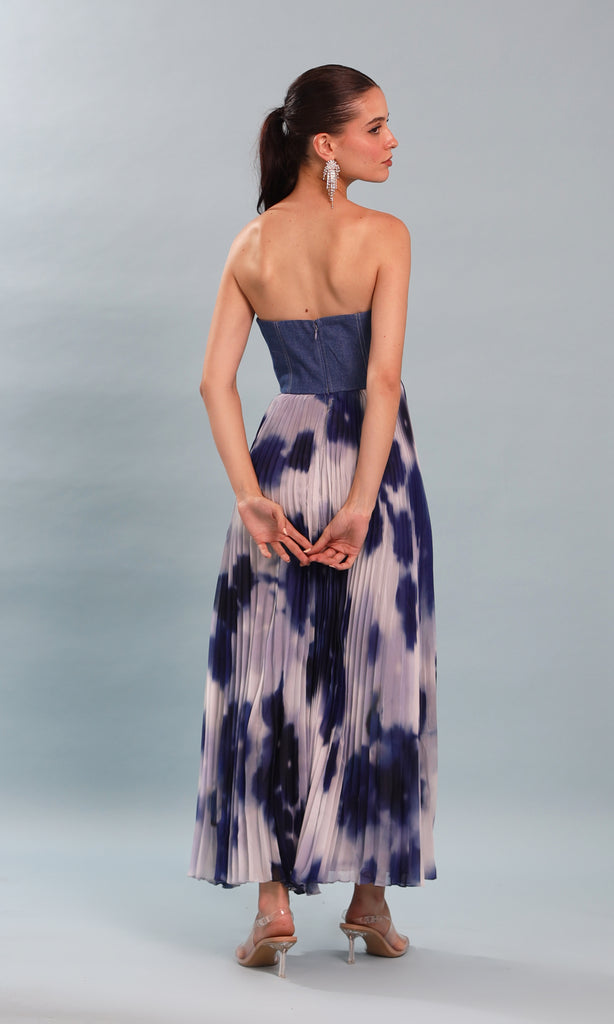 geisha designs denim dress Geisha Designs V-Neck Tiered Denim Dress