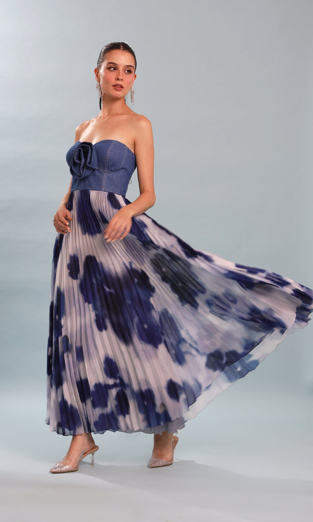 geisha designs denim dress Geisha Designs Square-neck Cutout Denim Maxi Dress in Blue