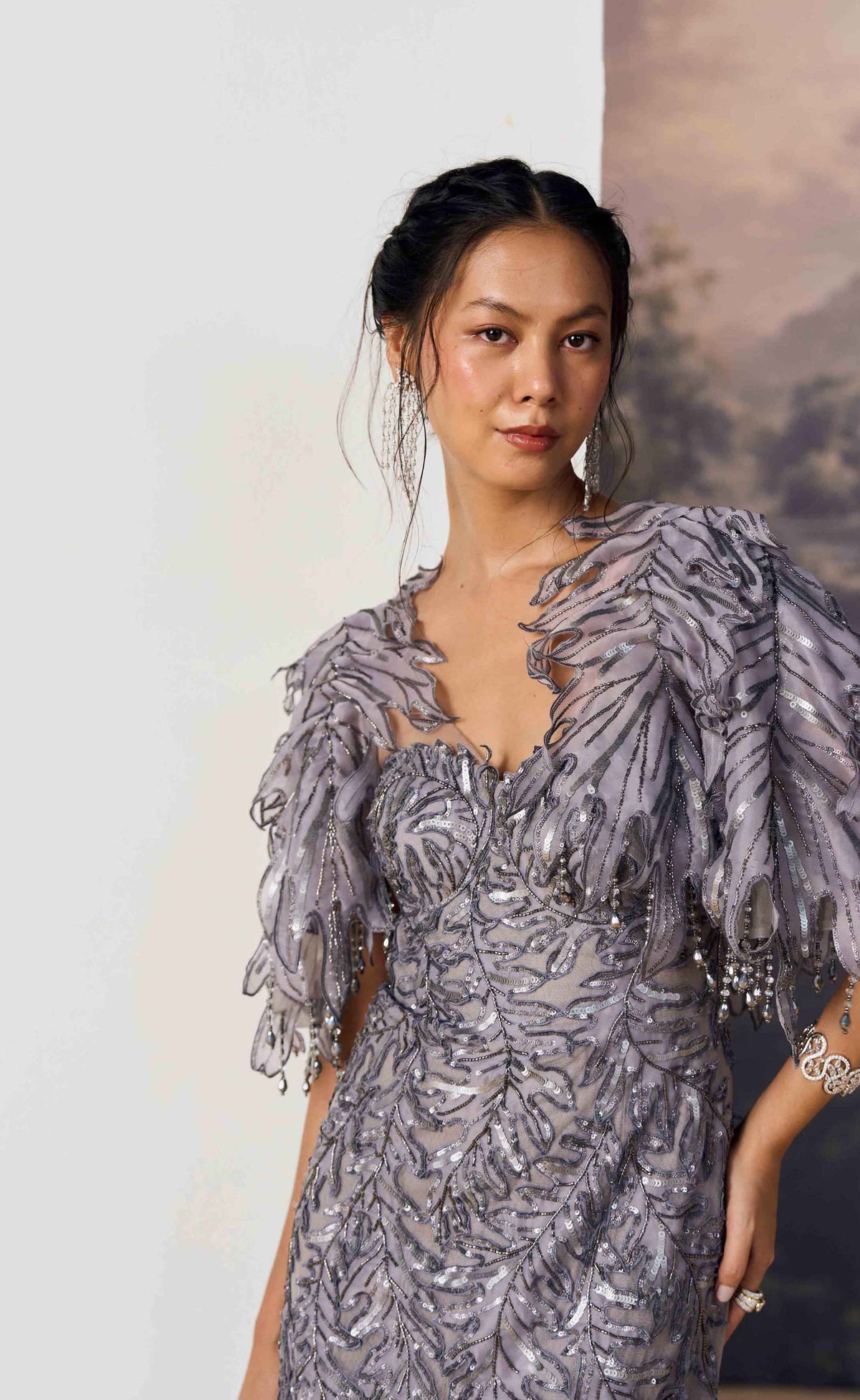 Lunette Feathered Gown