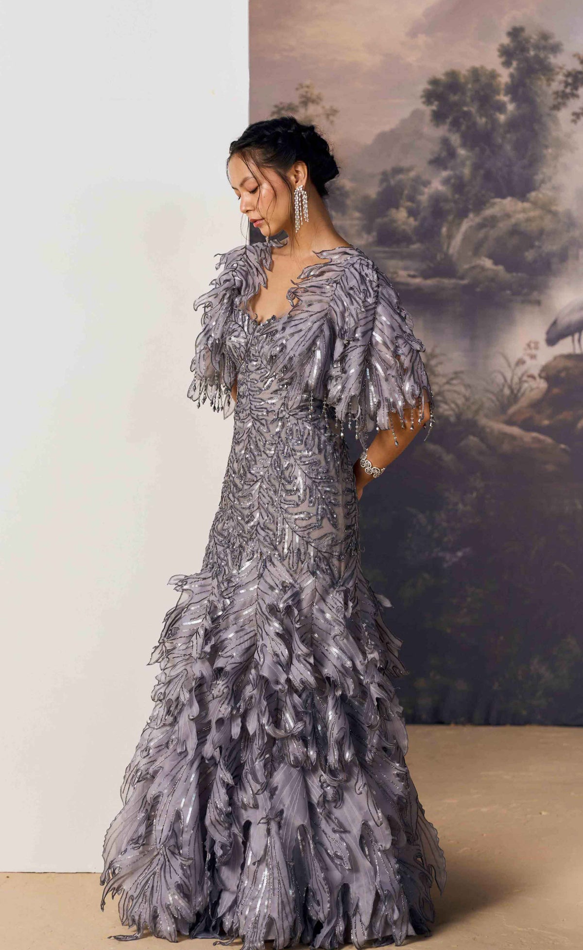 Lunette Feathered Gown