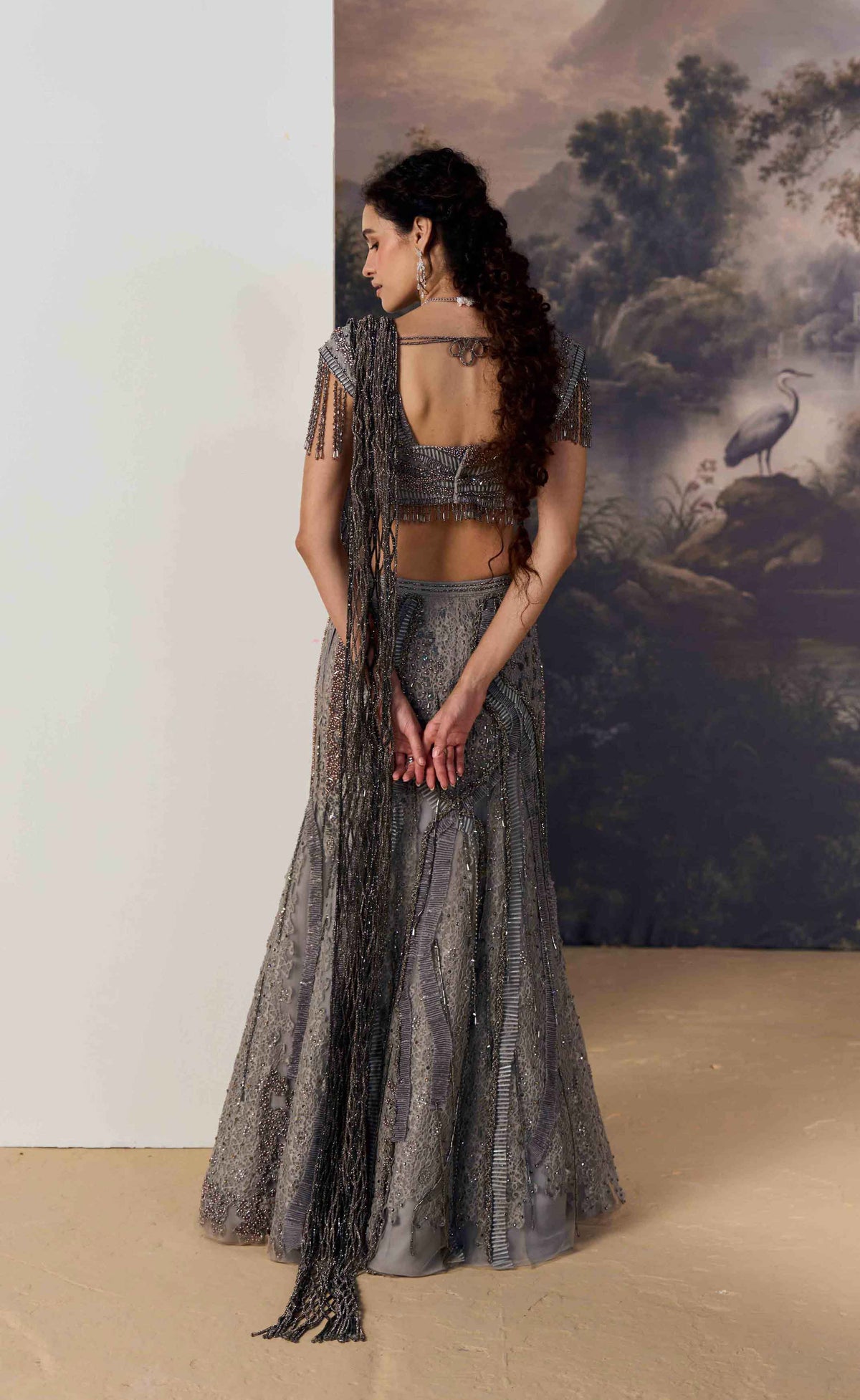 Raven Draped Lehenga Set