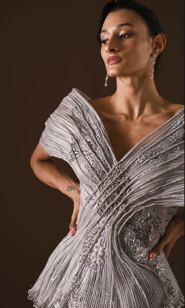 Hand-embellished pleats