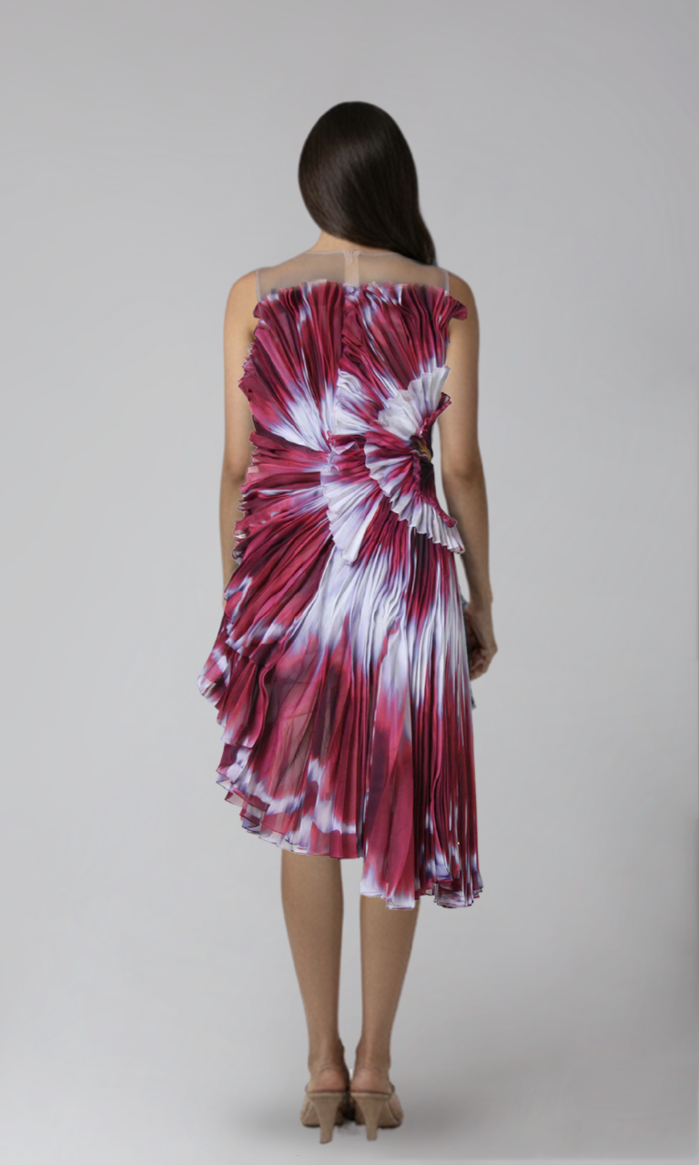 Crimson Aurora Pleated Midi Dress
