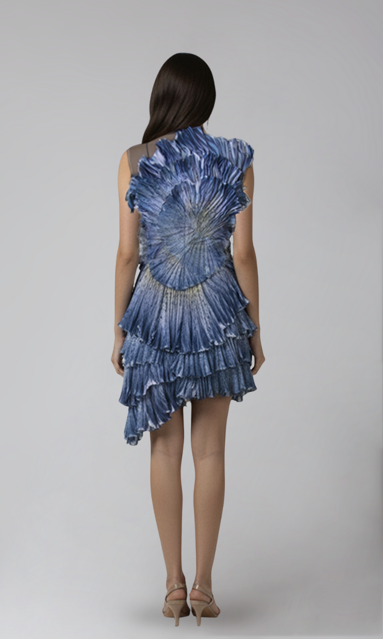 Blue Halo Ruffle Mini Dress