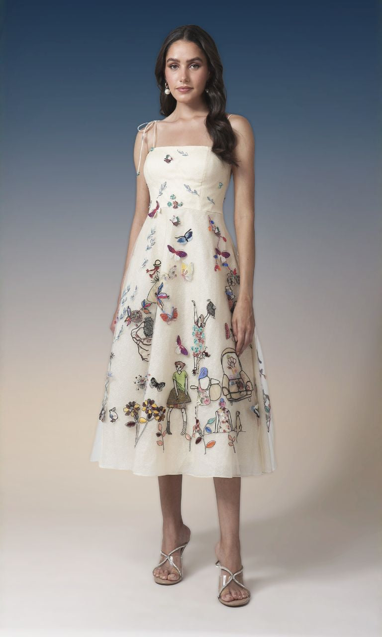 Ivory Embroidered Midi Dress