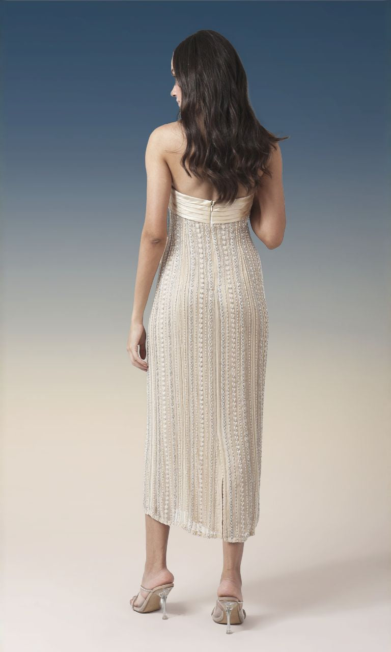 Beige Strapless Midi