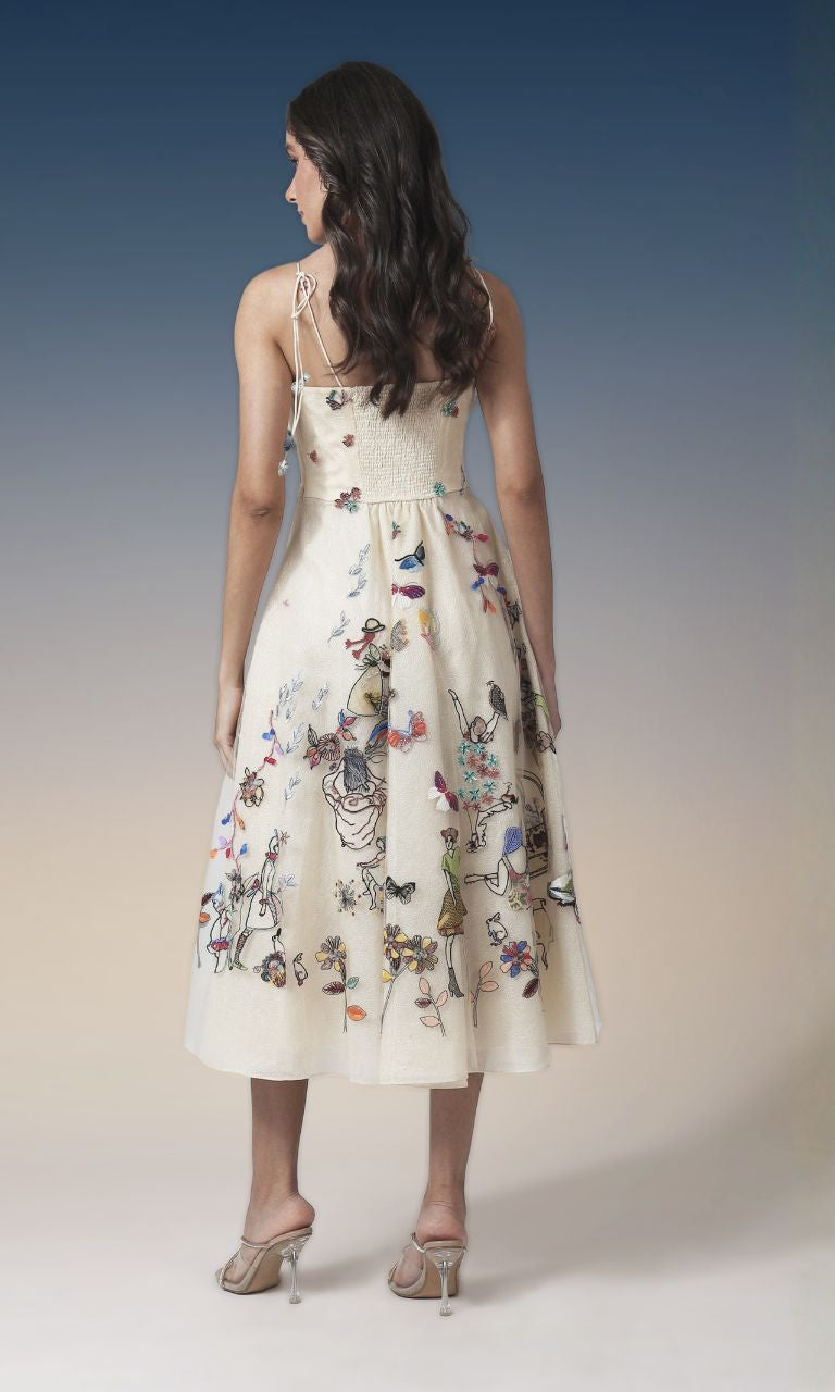 Ivory Embroidered Midi Dress