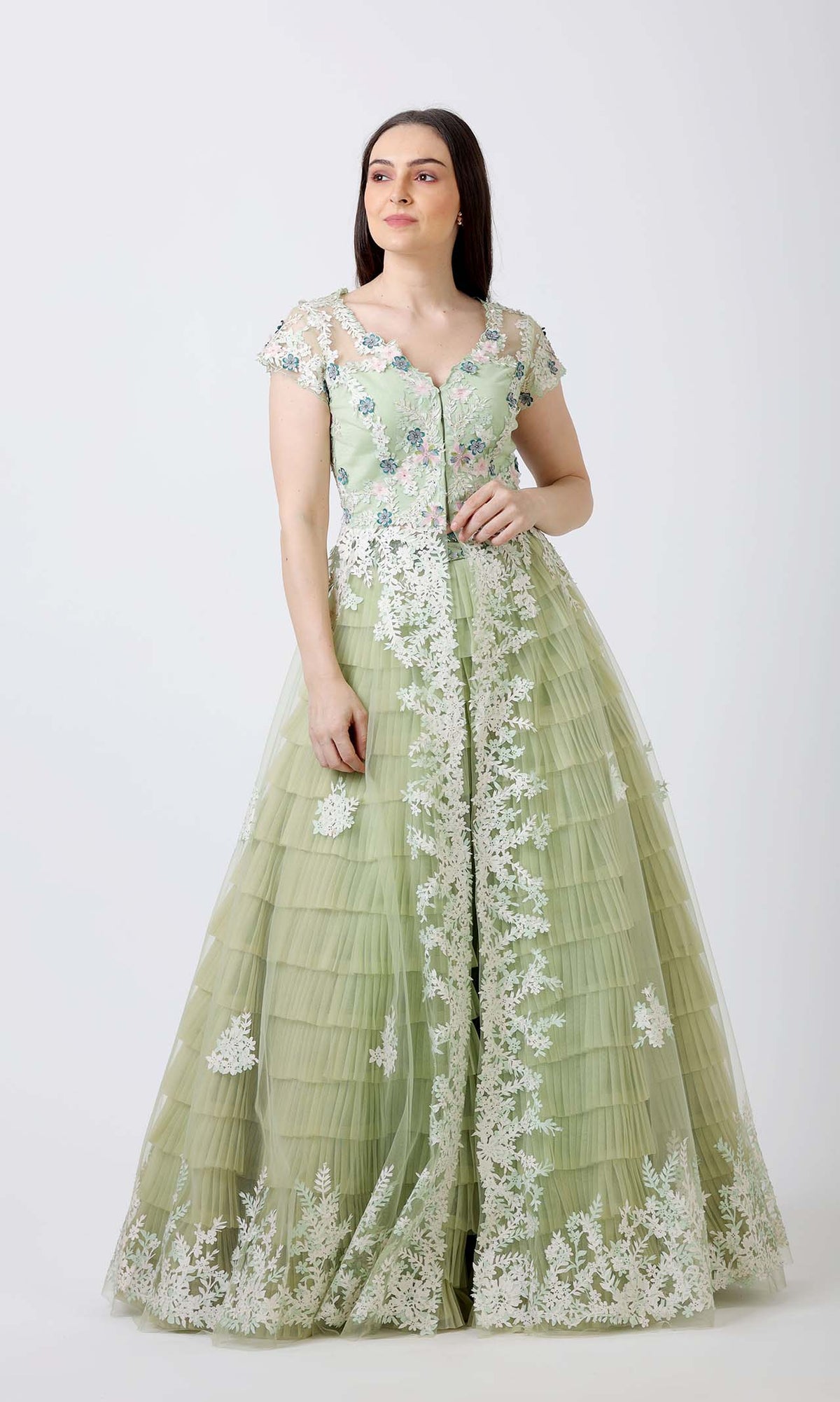 Green Anarkali with Skirt