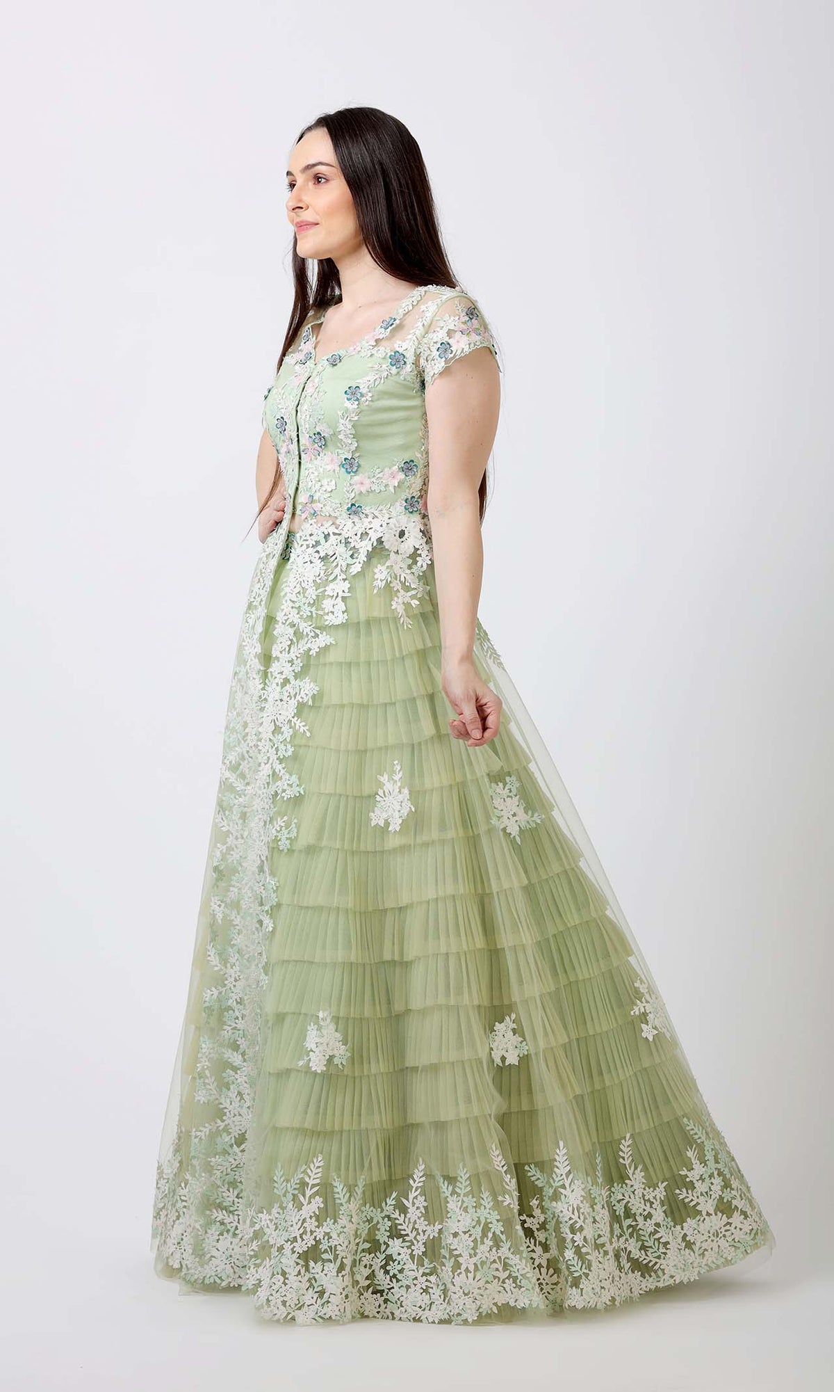 Green Anarkali with Skirt