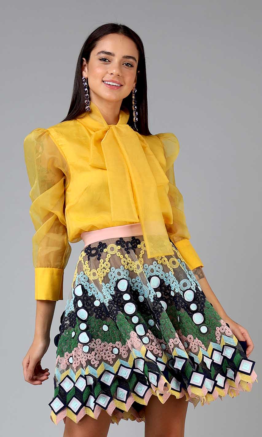 Bold print on organza