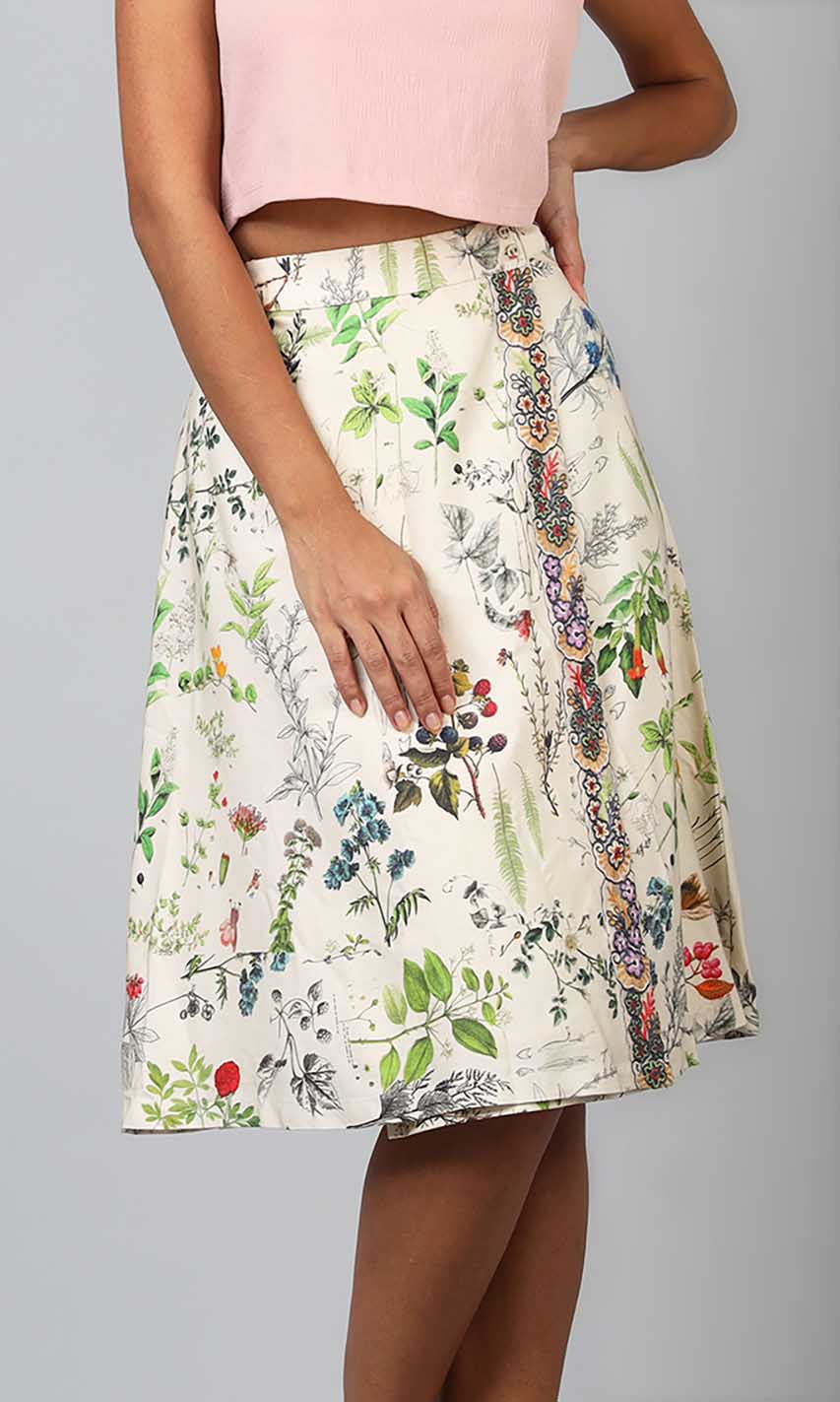 Botanical Print Wrap Skirt