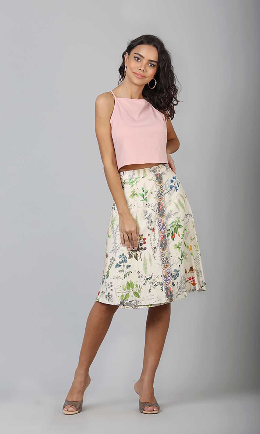 Botanical Print Wrap Skirt