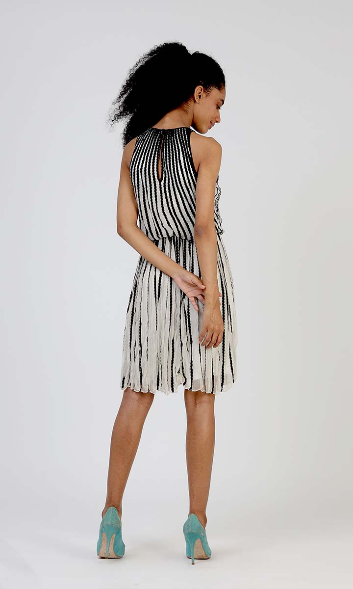 Embroidered Stripes B&W Dress