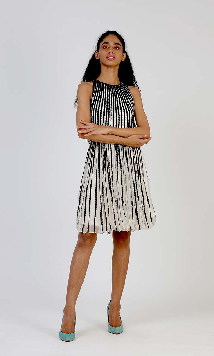 Embroidered Stripes B&W Dress