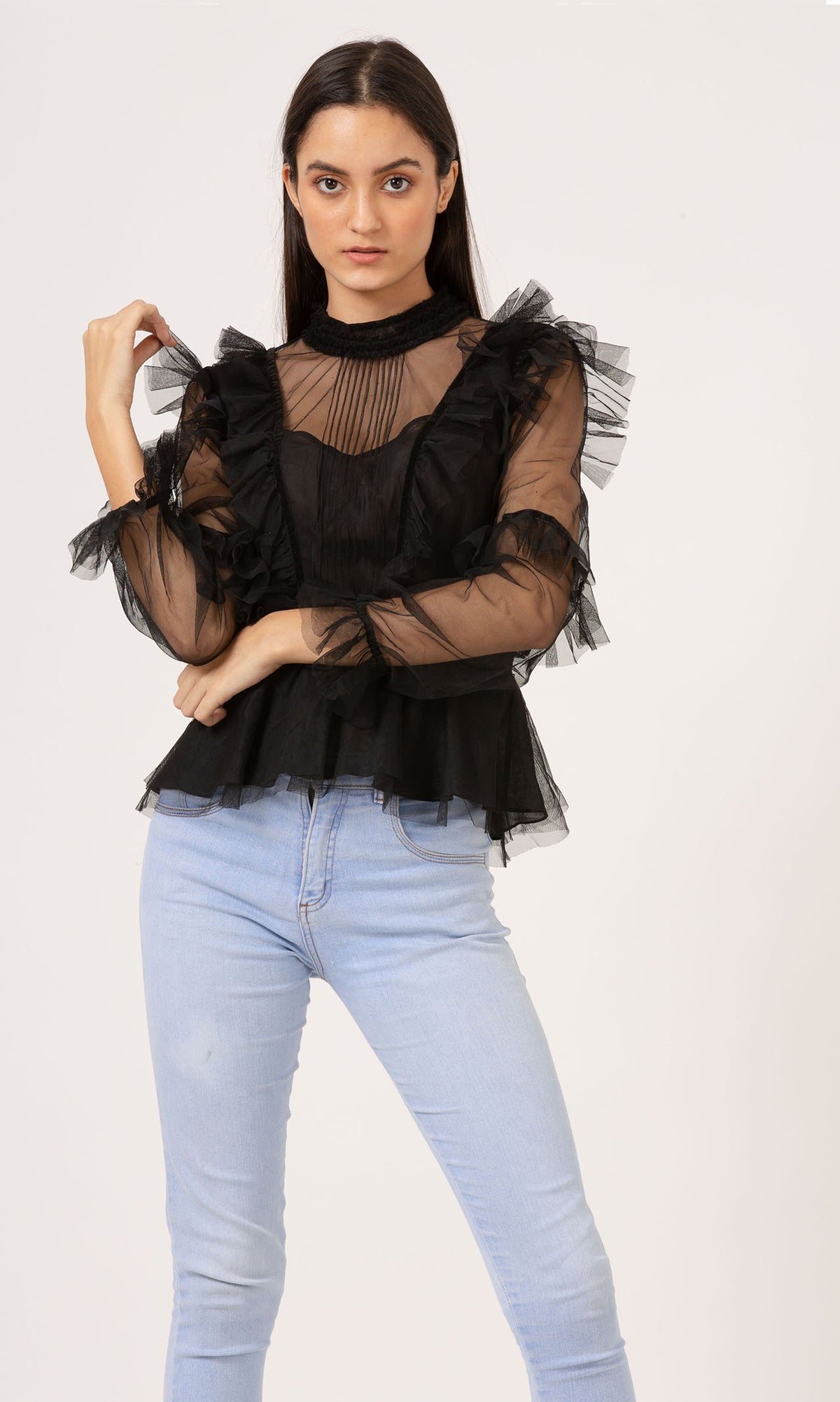 Tulle Frill Peplum Top