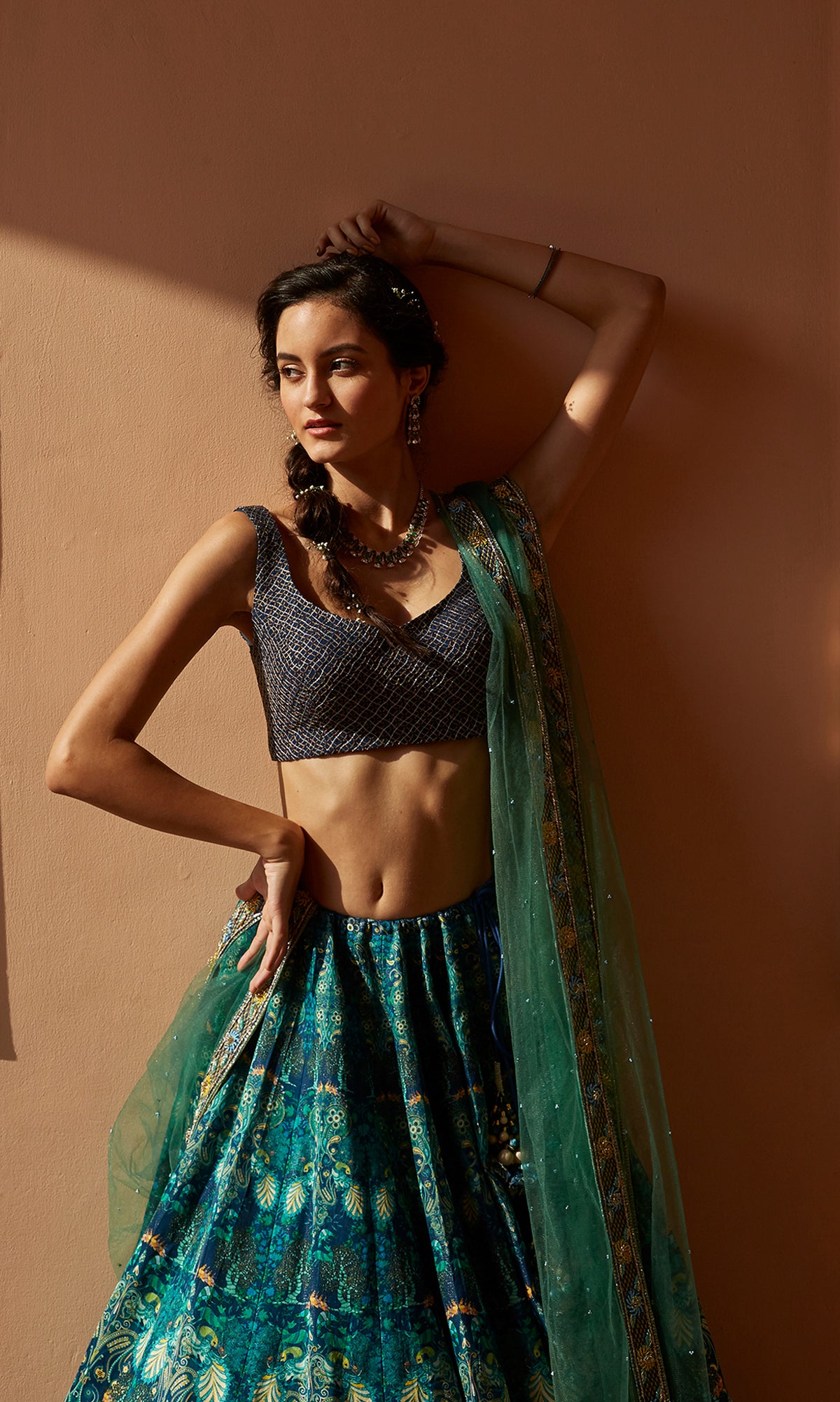 Emerald Gold Paisley Lehenga Set