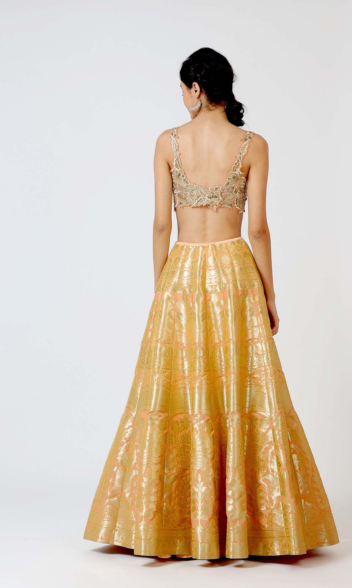 Ethereal Brocade Gold Lehenga Set