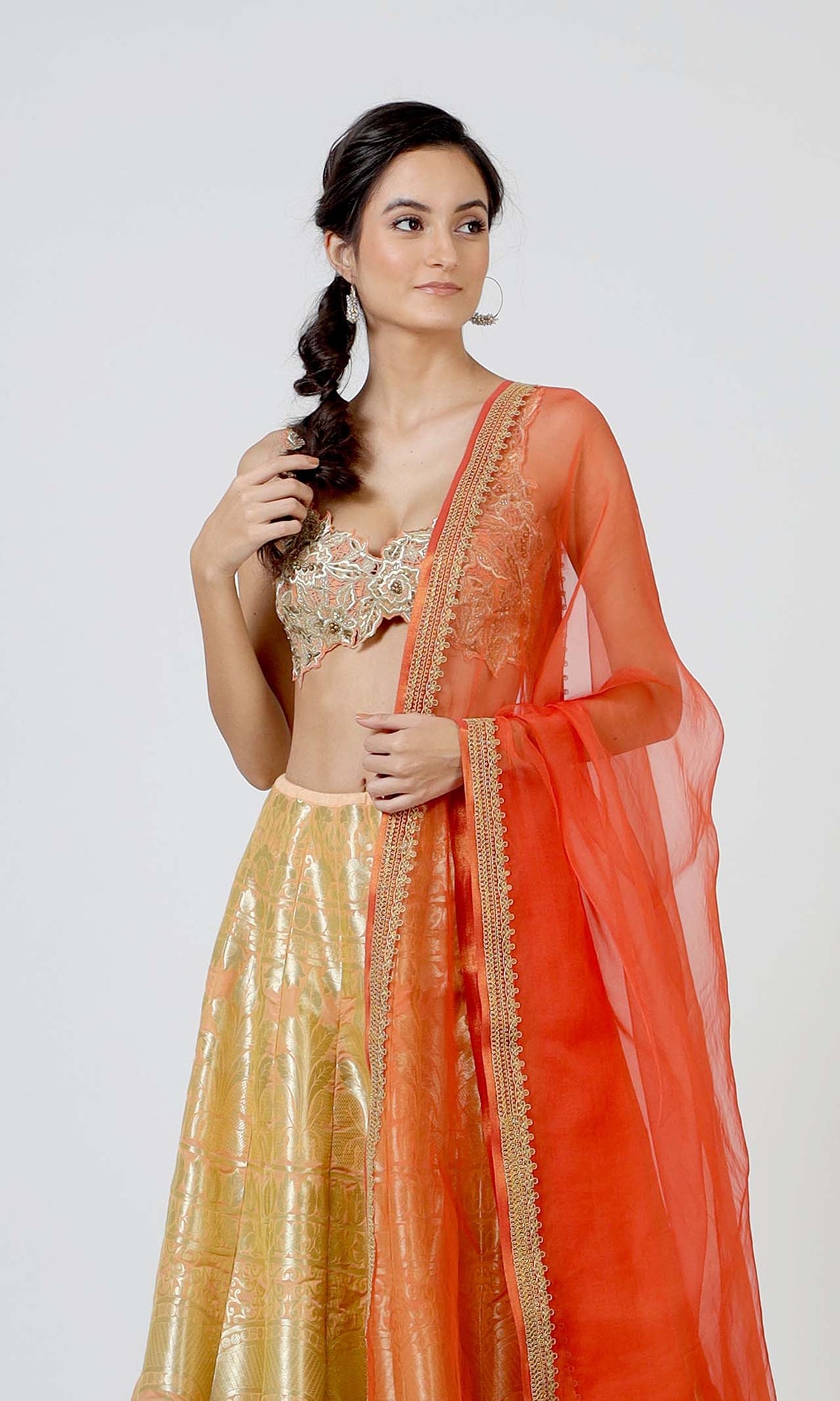 Ethereal Brocade Gold Lehenga Set