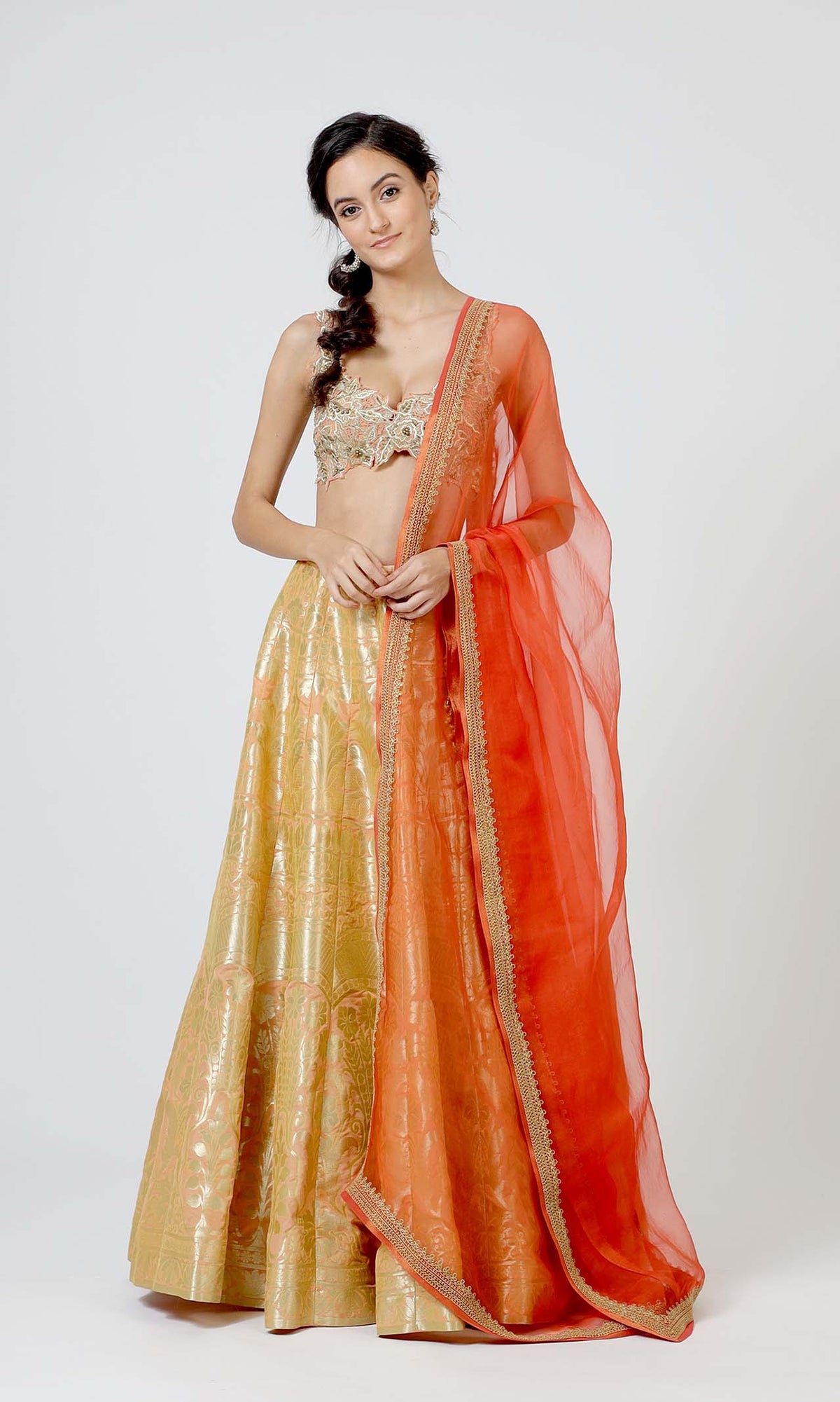 Ethereal Brocade Gold Lehenga Set
