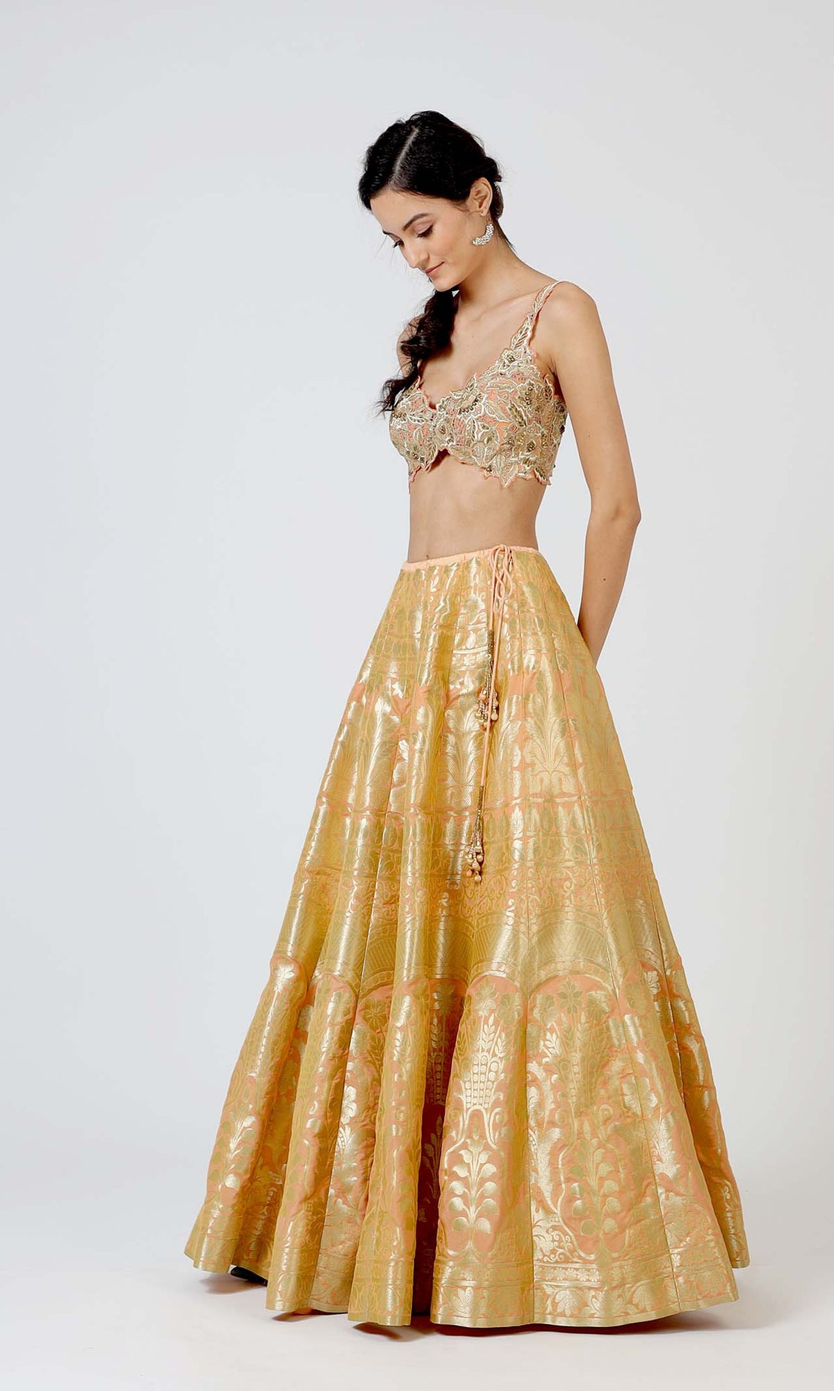Ethereal Brocade Gold Lehenga Set