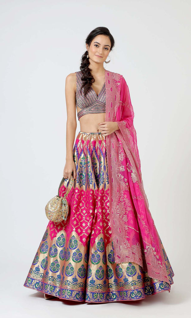 Raas Peplum Top and Gold Brocade Lehenga Set – Swati Vijaivargie