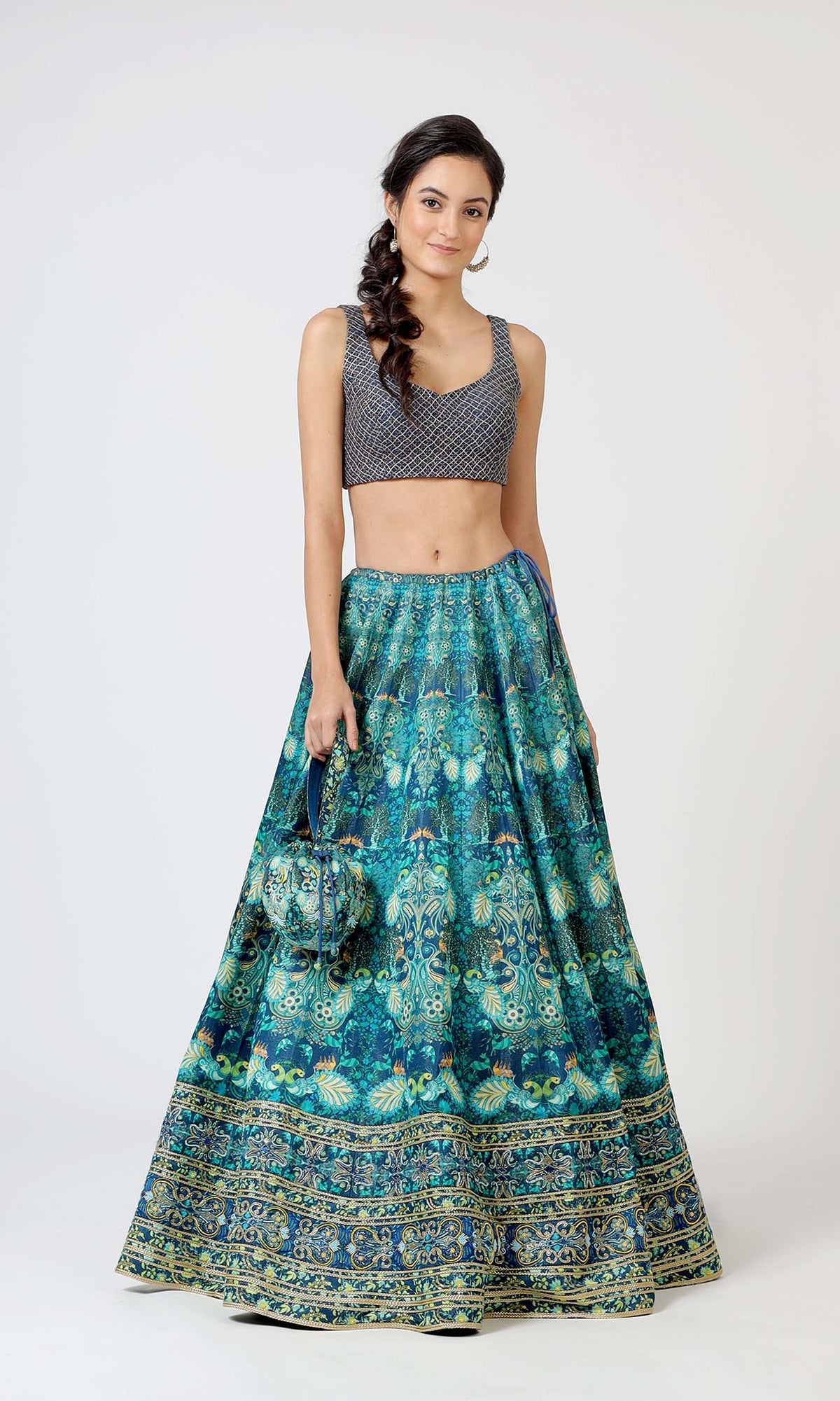 Emerald Gold Paisley Lehenga Set
