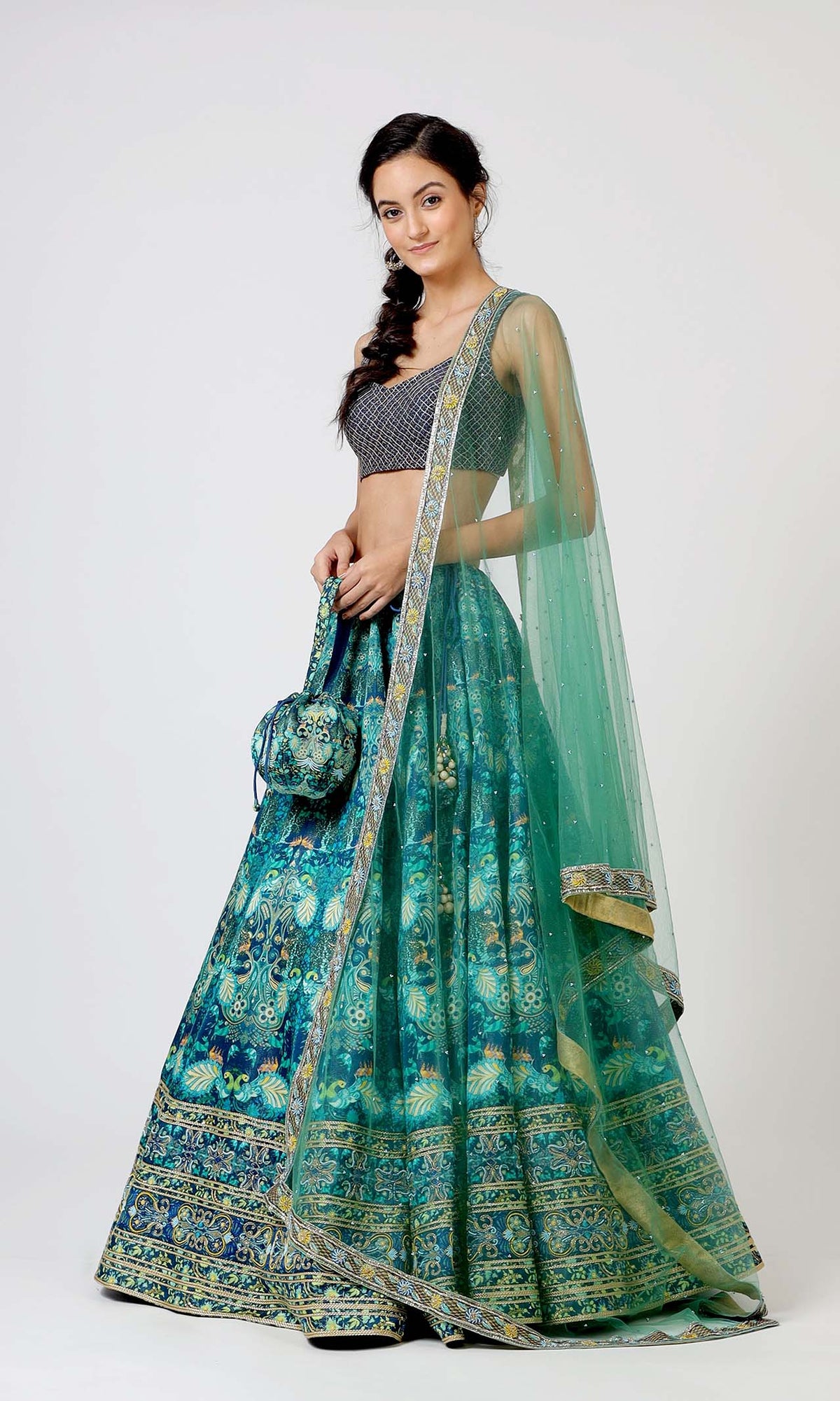 Emerald Gold Paisley Lehenga Set