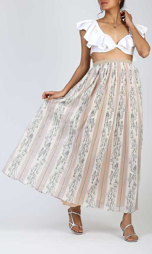 Doodle Embroidered Long Skirt