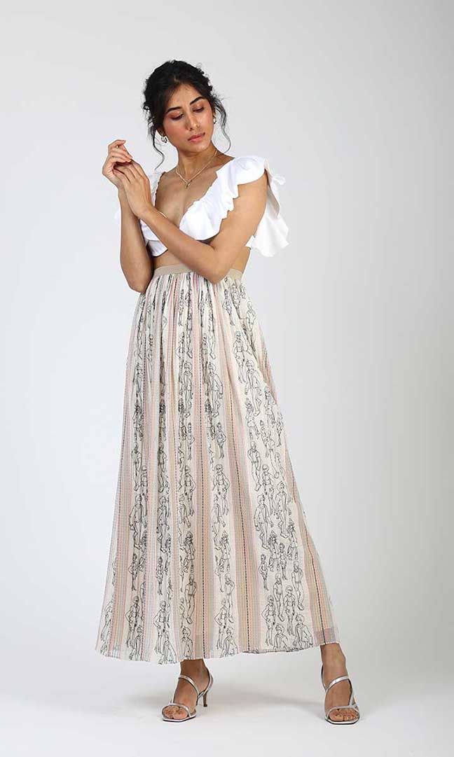 Doodle Embroidered Long Skirt