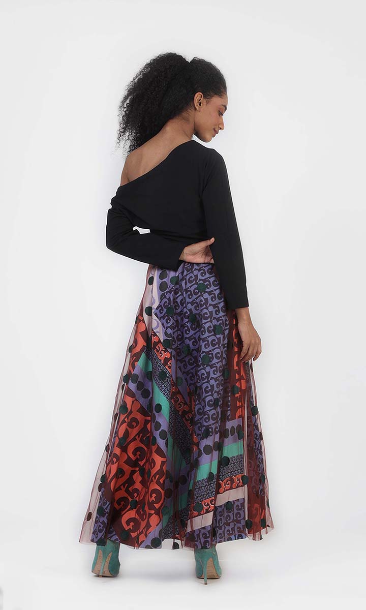 Colourblock Printed Long Skirt