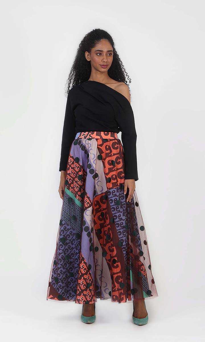 Colourblock Printed Long Skirt