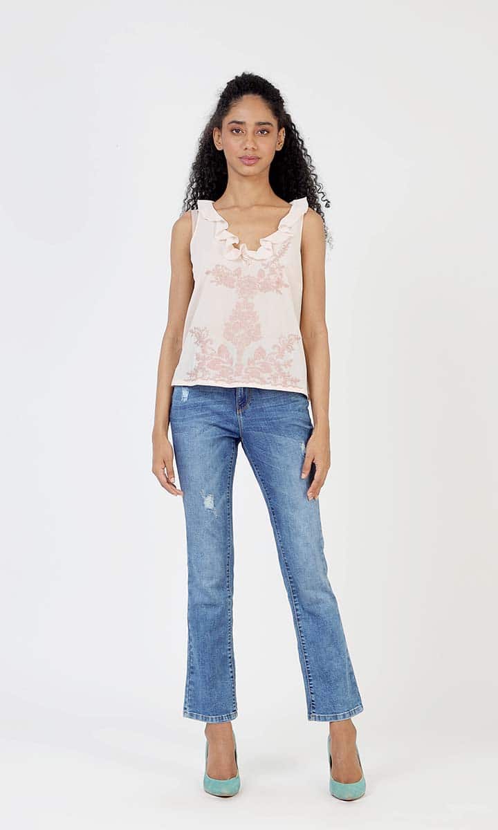 Delicate Embroidered Ruffle Top