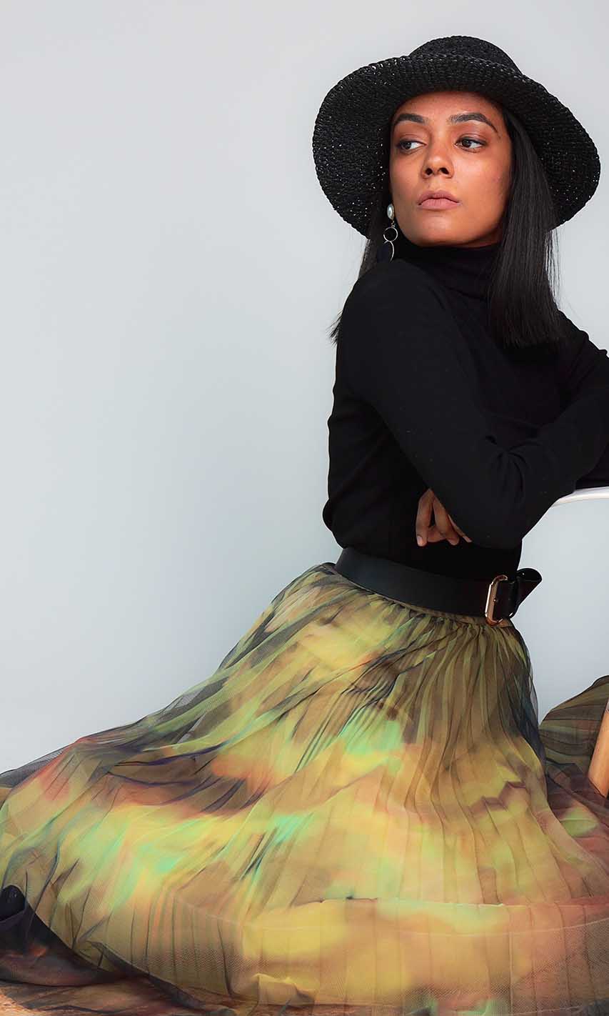 Olive Pleated Skirt