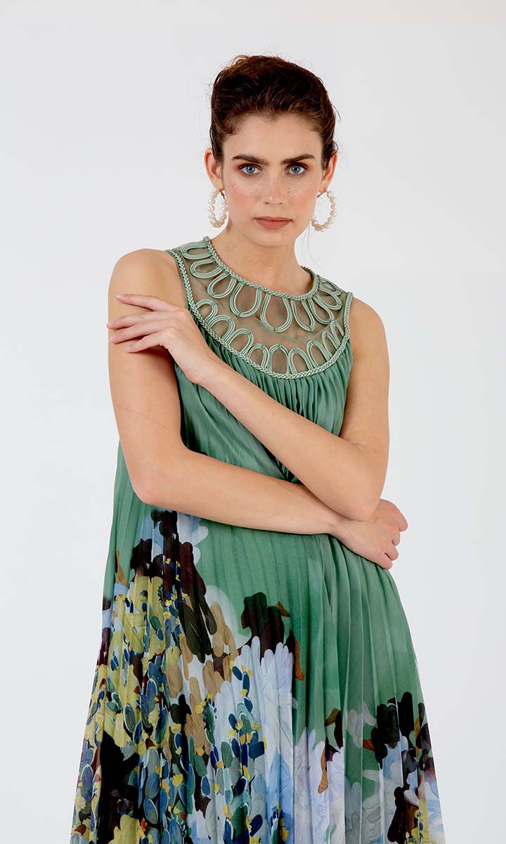 Pleated Botanical Midi
