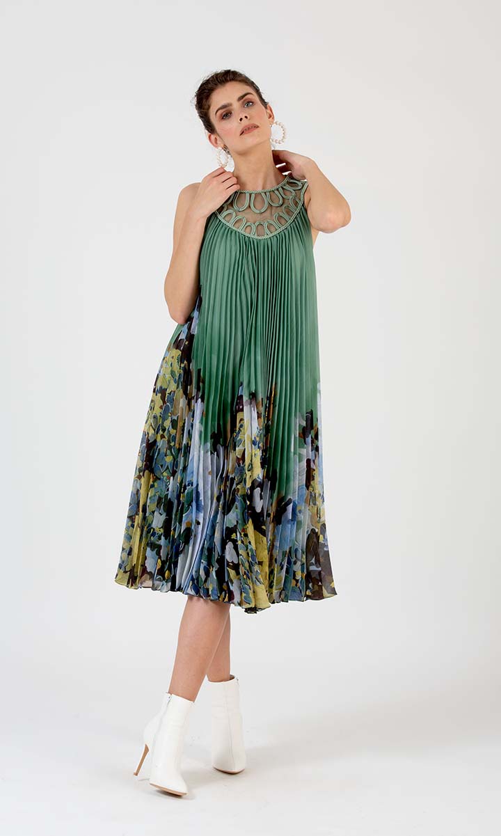 Pleated Botanical Midi