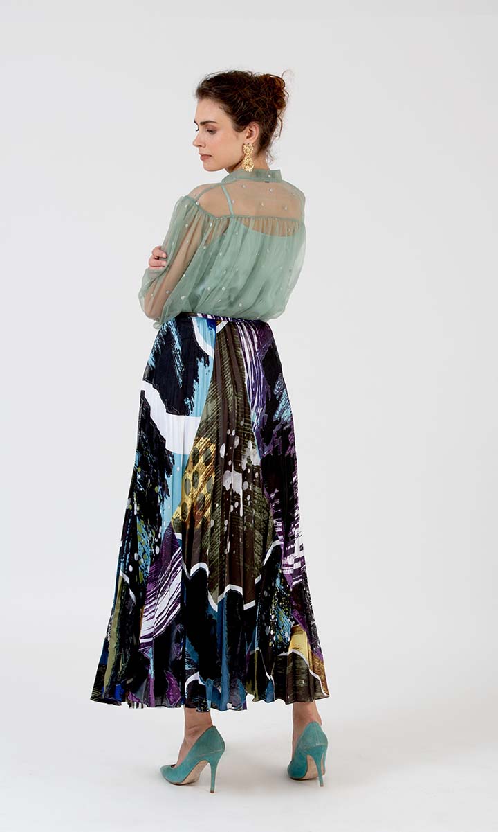 Multi Printed Pleated Skirt