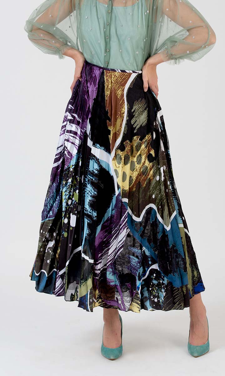 Multi Printed Pleated Skirt