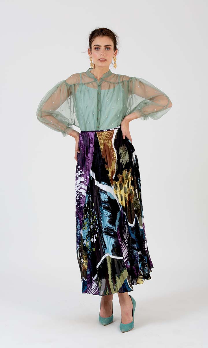 Multi Printed Pleated Skirt