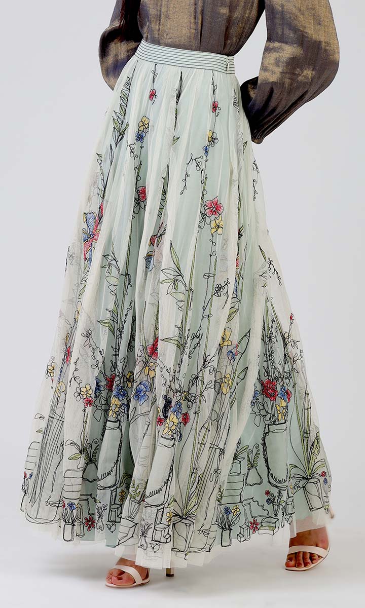 Sketchy Florals Long Skirt