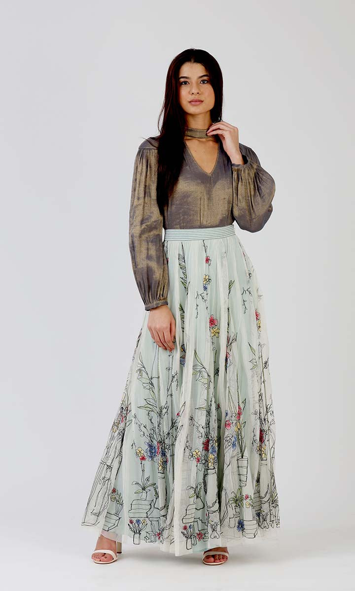 Sketchy Florals Long Skirt