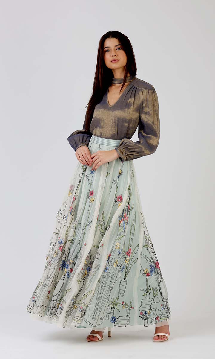 Sketchy Florals Long Skirt