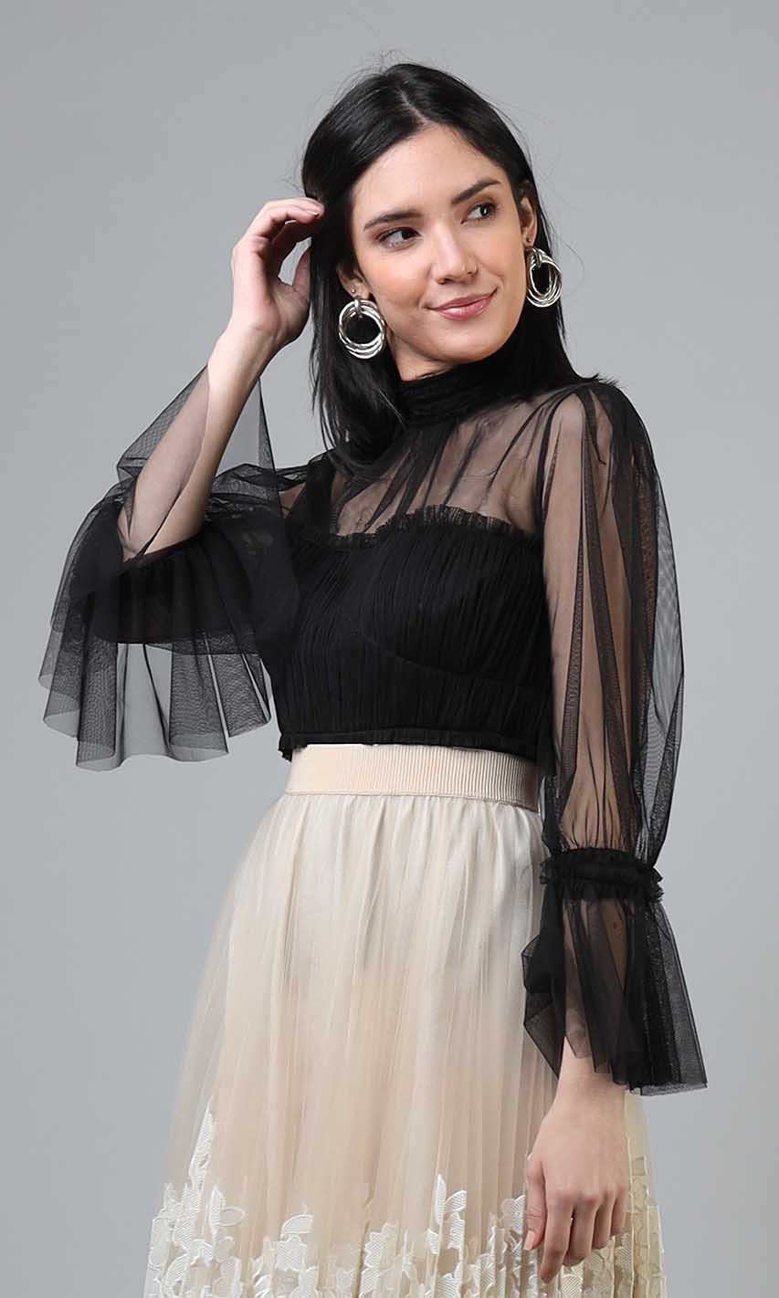 Cherie Black Tulle Top