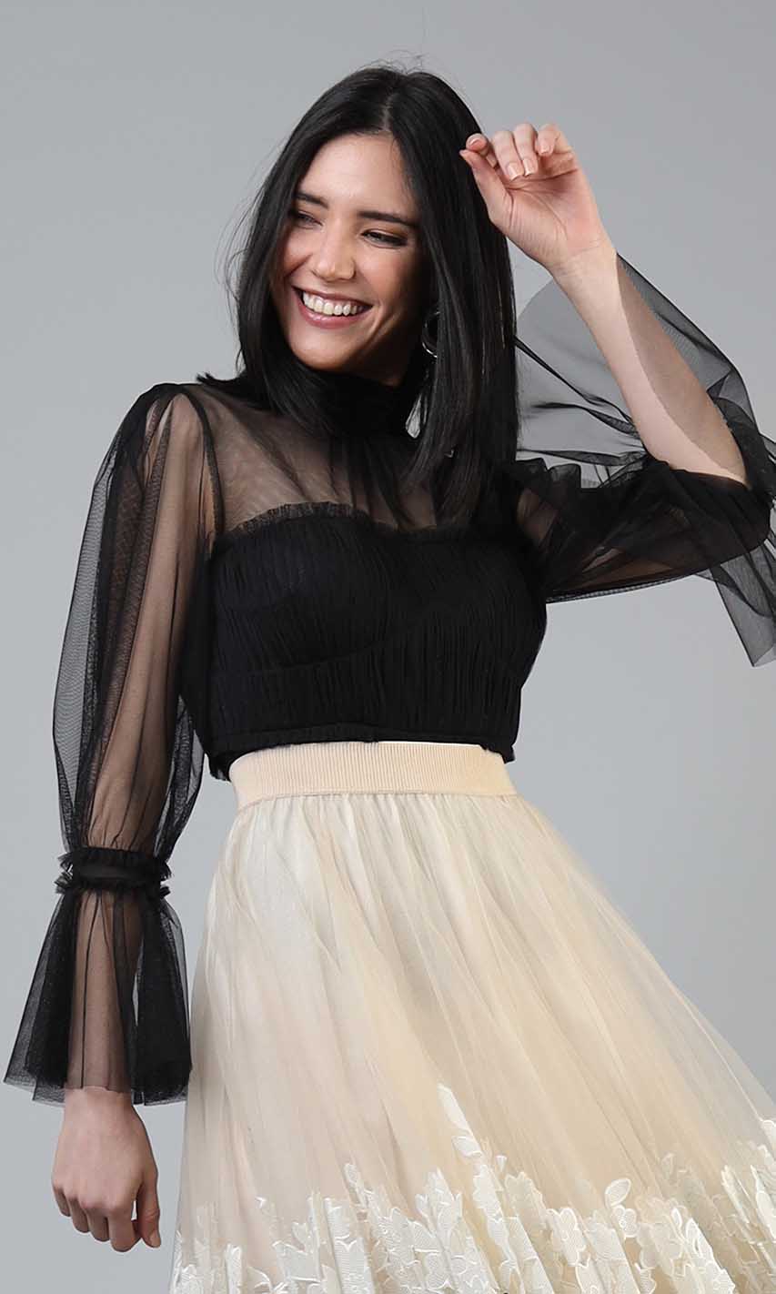 Cherie Black Tulle Top