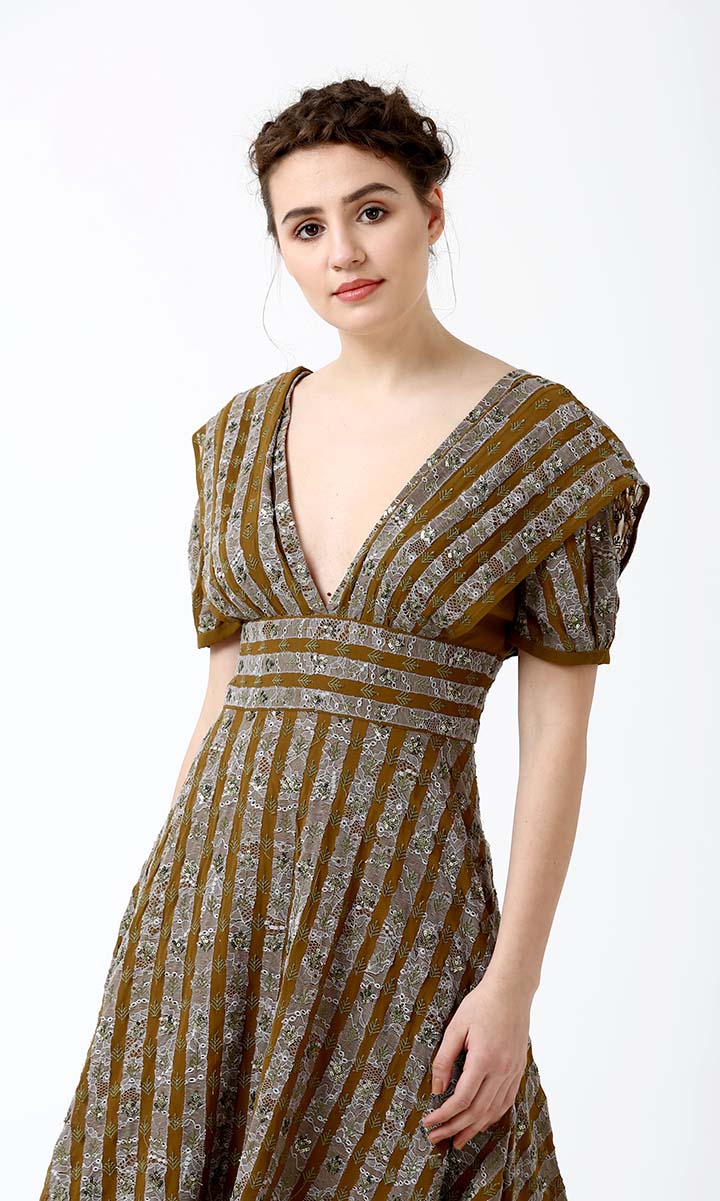 Floral Stripes Midi Dress