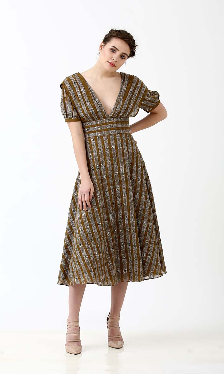 Floral Stripes Midi Dress