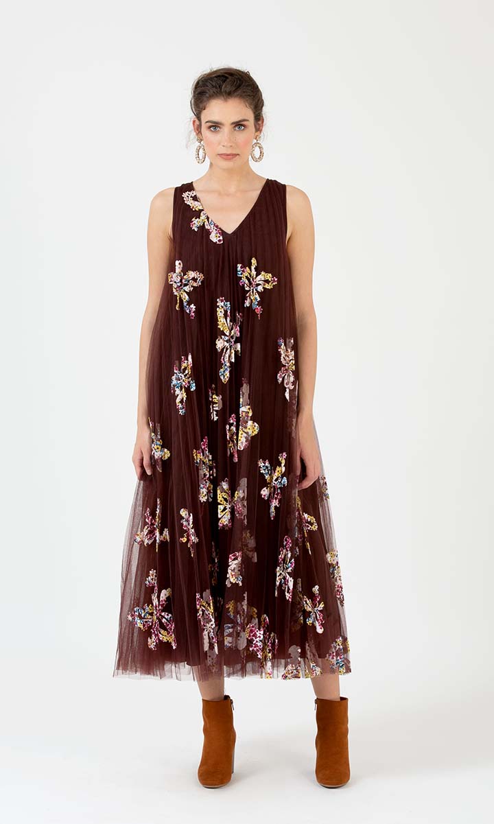 Pleated Applique Midi