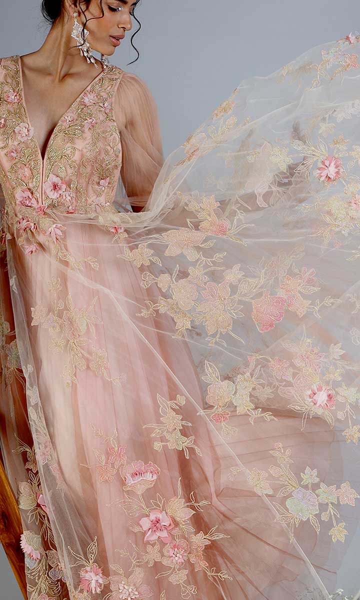 Florals on sheer net
